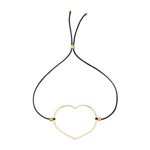 The Trust Bracelet - cord tie bracelet with black cotton thread and gold-filled, heart-shaped charm, by Elvis et moi