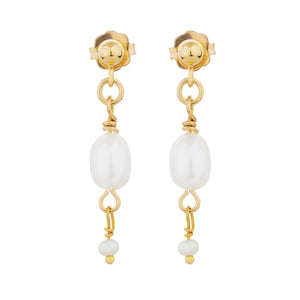 The Yin Earrings - 14k gold-filled drop earrings with a stud closure and freshwater pearls, by Elvis et moi