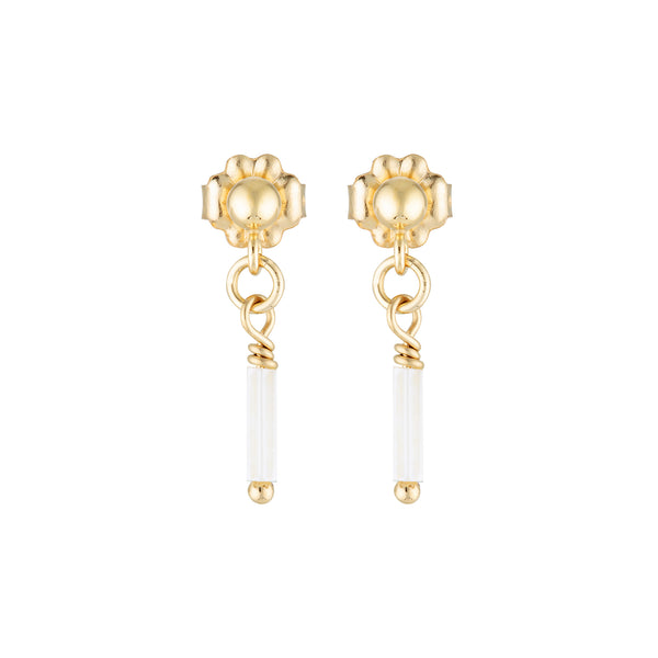 The Mini Snowflake Earrings - 14k gold-filled, drop earrings with white, glass beads, by Elvis et moi.