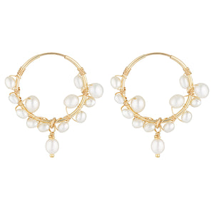 The Tom Small Earrings - 14k gold-filled hoop earrings with a 2.4cm diameter and string of freshwater pearls, by Elvis et moi